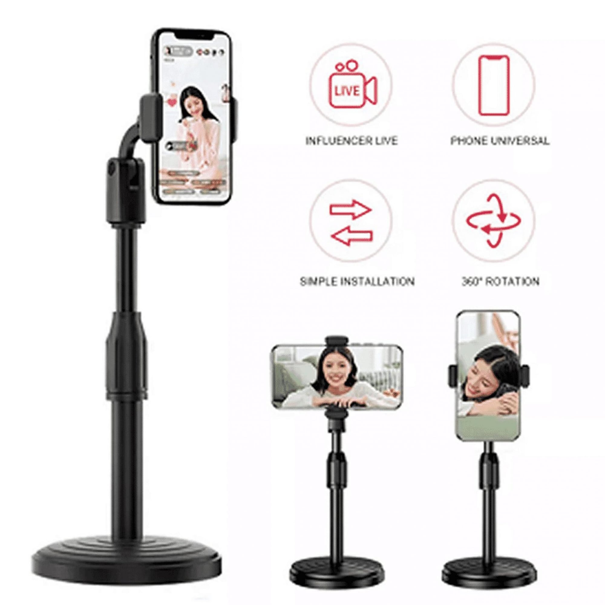 Picture of Gooseneck Flexible Mobile Holder Retractable Long Arm Phone Stand with Strong Desk Clamp for Video Recording - Black