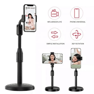 Picture of Gooseneck Flexible Mobile Holder Retractable Long Arm Phone Stand with Strong Desk Clamp for Video Recording - Black
