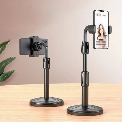 Picture of Gooseneck Flexible Mobile Holder Retractable Long Arm Phone Stand with Strong Desk Clamp for Video Recording - Black