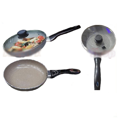 Picture of Miyako 24CM Forged Marble Non-Stick Frypan with tempered Glass Lid with induction Bottom | Model : NS-24 FP | Miyako Non-Stick Marble Coated Fry pan with Glass lid - Cream