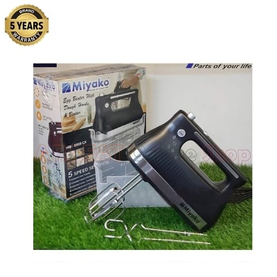 Picture of Miyako Egg Beater & Hand Mixer with Dough Hooks in a Storage Case | 5 Speed Setting | Model : HM-6669CX | Colour : Black & Silver