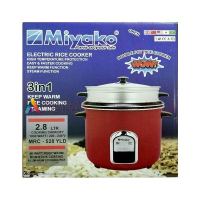 Picture of Miyako 3 In 1 Keep Warm - Double Pot Non Stick With Glass Lid MRC-528YLD Rice Cooker (Red Color)