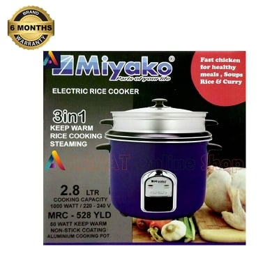 Picture of Miyako 3 LTR 3 In 1 Keep Warm - Double Pot Non Stick With Glass Lid MRC-528YLD Rice Cooker (Blue Color)