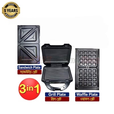 Picture of Miyako 3 In 1 Sandwich, Grill & Waffle | Sandwich Maker with Sandwich Plate, Grill Plate & Waffle Plate SM-826 - Black
