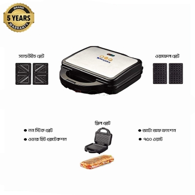 Picture of Miyako 3 In 1 Sandwich, Grill & Waffle | Sandwich Maker with Sandwich Plate, Grill Plate & Waffle Plate SM-826 - Black