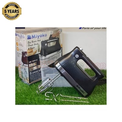 Picture of Miyako Egg Beater & Hand Mixer with Dough Hooks in a Storage Case | 5 Speed Setting | Model : HM-6669CX | Colour : Black & Silver - Black & Silver