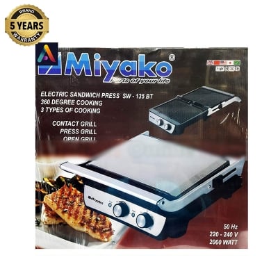 Picture of Miyako Electric Sandwich Press, Contact Grill, Press Grill, Open Grill, Sandwich Grill, Sub Sandwich Maker | Capacity : (2000 Watt | SW-135 BT - Black