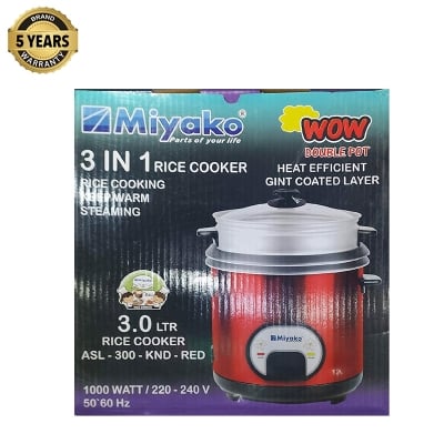 Picture of Miyako 3 in 1 Electric Rice Cooker 3 Ltr | ASL-300-KND-RED | Miyako 3 LTR Double Pot Rice Cooker ASL-300 YLD - Red
