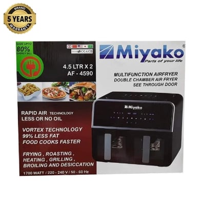 Picture of Miyako Electric Air Fryer | Model : AF-4590 | 9 Ltr | Miyako Double Chamber Digital Touch Panel Air Fryer, - Black