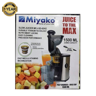Picture of Miyako Slow Juicer | Model : MFJ-SD-60H2 | Capacity : 1500 ML JUMBO CAPACITY - Black & Steeel