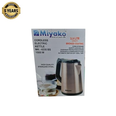 Picture of Miyako Cordless Electric Stainless Steel Body Kettle | 2.3 Ltr | 1500 Watt | Miyako Electric Automatic Kettle | MK-4230BS | Colour : Black