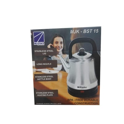 Picture of Miyako Electric Automatic Kettle | 1.5 Liter | MJK-BST15 | 2000 Watt | Auto On/Off After Boiling Water - Black & Silver