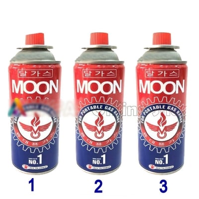Picture of 3 Pc Moon Butane Can for portable burner - Red & Blue