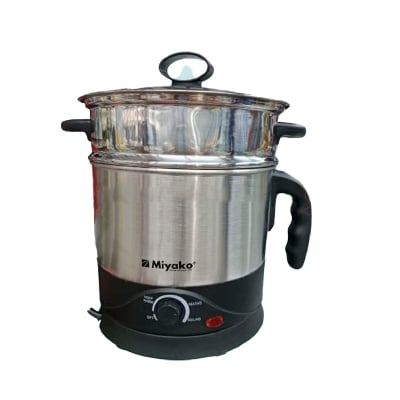 Picture of Miyako dual cooking pot/ double layered kitchen kettle/ Multifunctional Non-stick Mini Rice Cooker 1.5 Liter | MKK-39 - Black & Silver