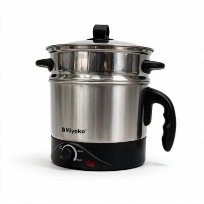 Picture of Miyako dual cooking pot/ double layered kitchen kettle/ Multifunctional Non-stick Mini Rice Cooker 1.5 Liter | MKK-39 - Black & Silver