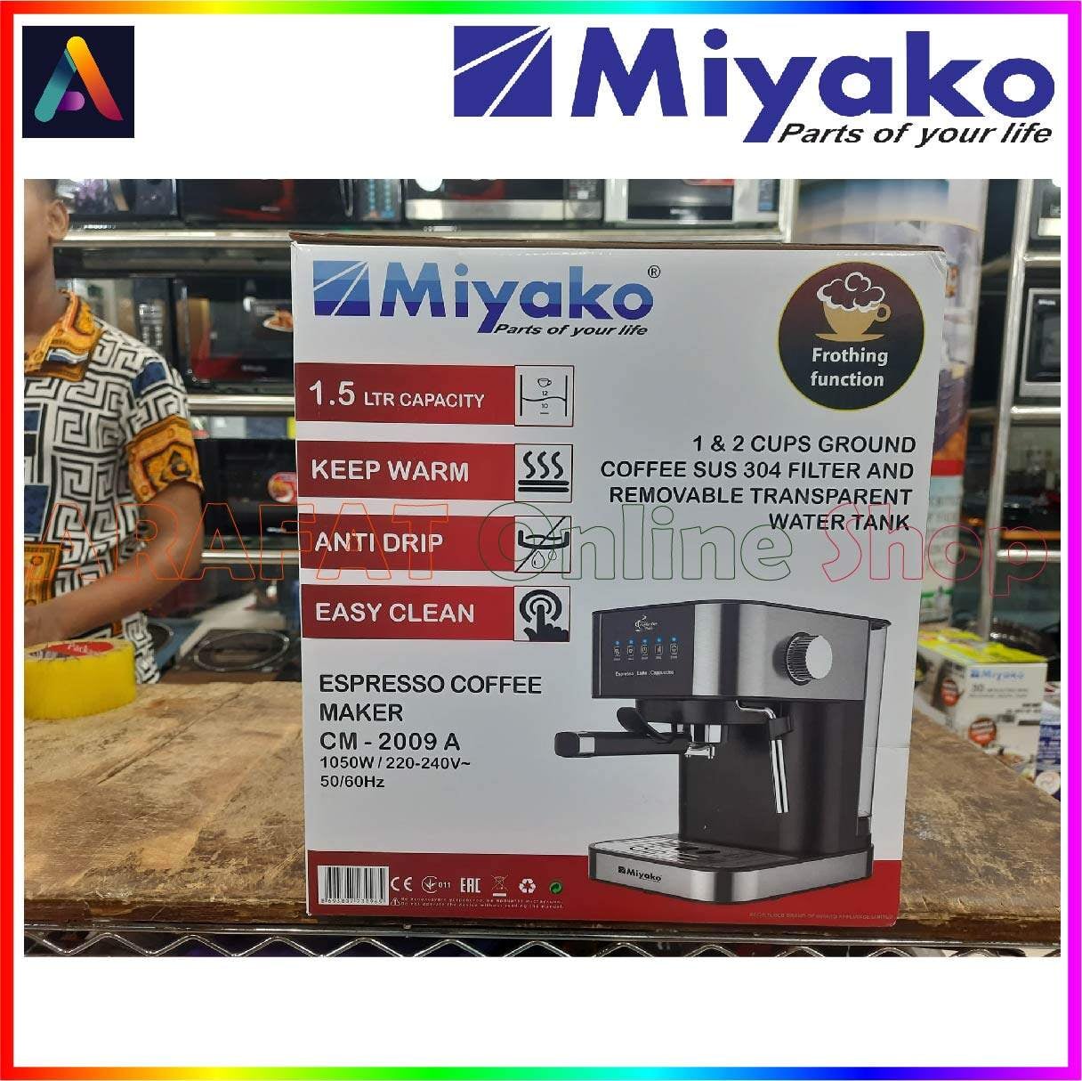 Picture of Miyako Electric Espresso Coffee Machine | Miyako Electric Espresso Coffee Maker | Model : CM-2009A - Black & Silver