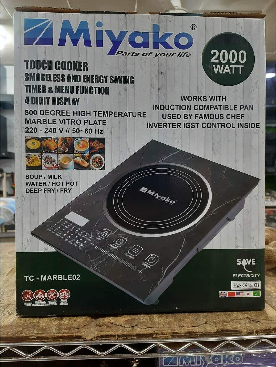 Picture of Miyako Induction Cooker Smokeless And Energy Savings [INVERTER] | Model : TC-Marble-02 | Capacity : 2000 Watt | 4 Digit Display - Black & Glass