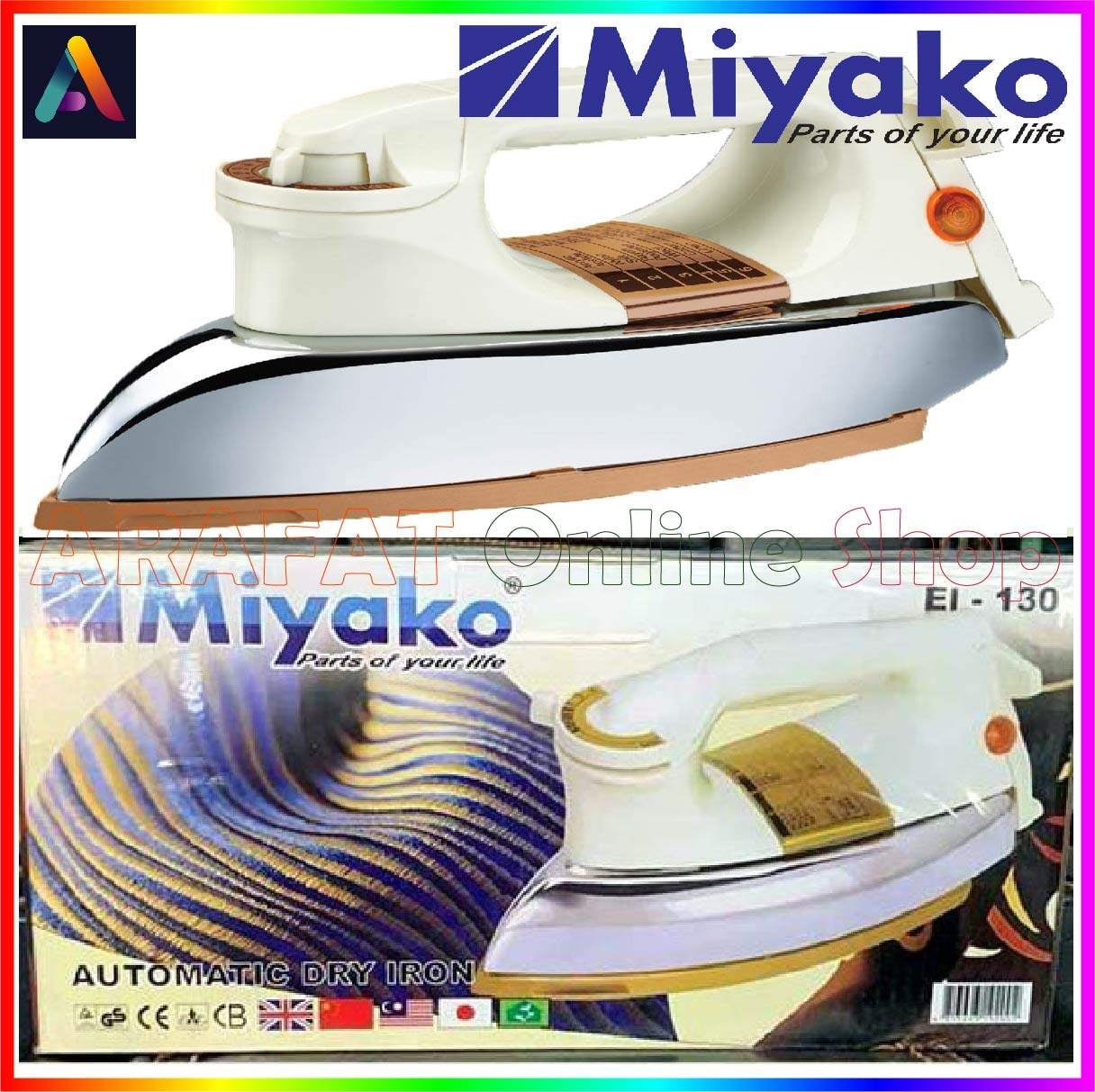 Picture of Miyako heavy weight Automatic Electric Dry iron | Capacity : 1000 Watt | Model : EI-130 - White