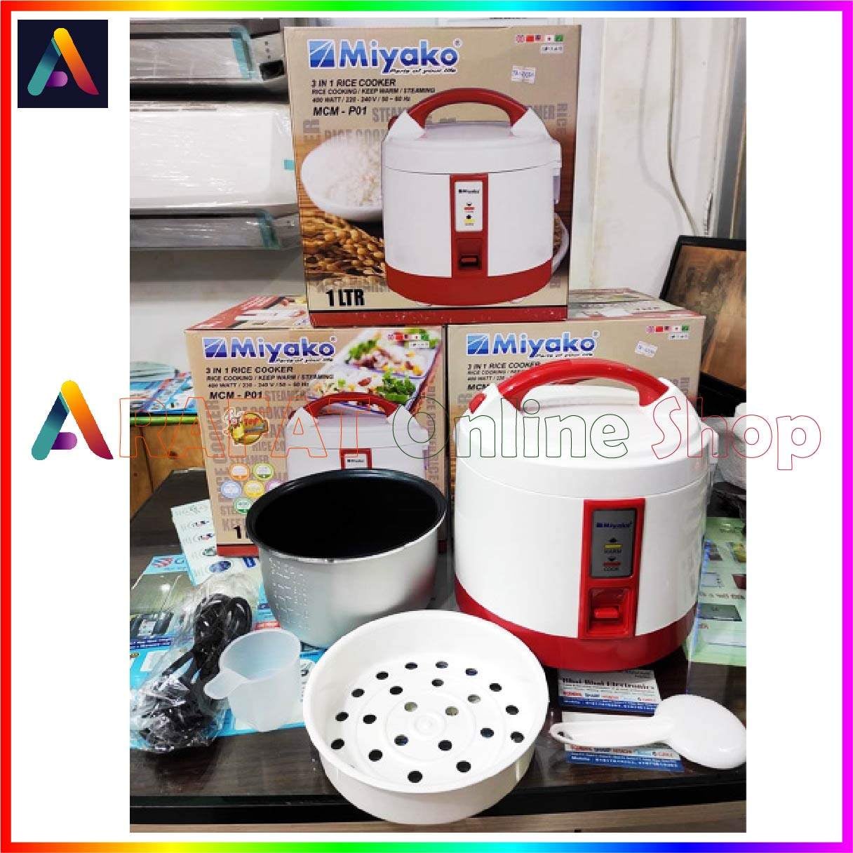 Picture of Miyako Electric Mini Rice Cooker 1 Ltr | MCM-P01 | Rice Cooker - Black & Red
