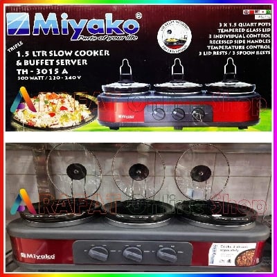 Picture of Miyako Triple 1.5 LTR Slow Cooker & Buffet Server 3 Pot Food Warmer (TH-3015A) 300 Watt - Not Specified