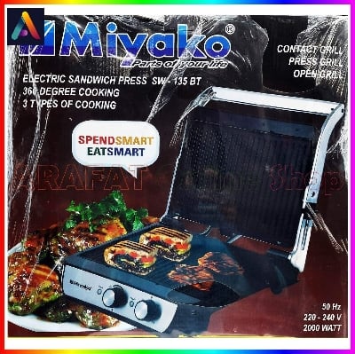 Picture of Miyako Electric Sandwich Press, Contact Grill, Press Grill, Open Grill, Sandwich Grill, Sub Sandwich Maker | Capacity : (2000 Watt | SW-135 BT - Black