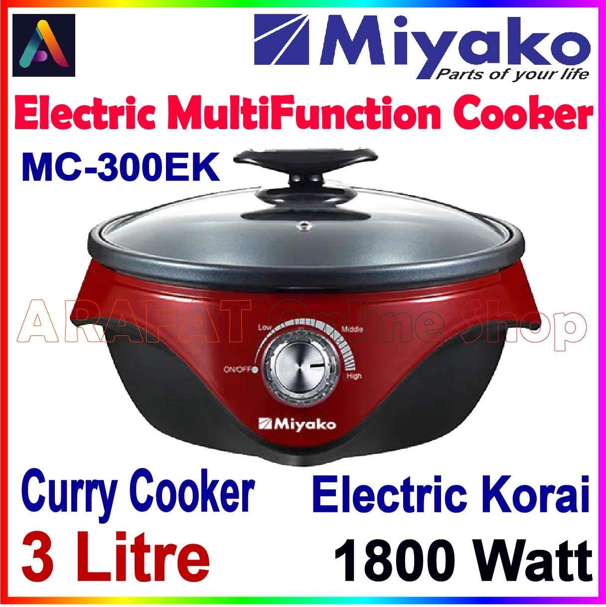 Picture of Miyako Electric Curry Cooker | Miyako Electric Korai | Miyako Electric Multifunction Cooker | MC-300 EK (3 Ltr) | 1800 Watt - Red