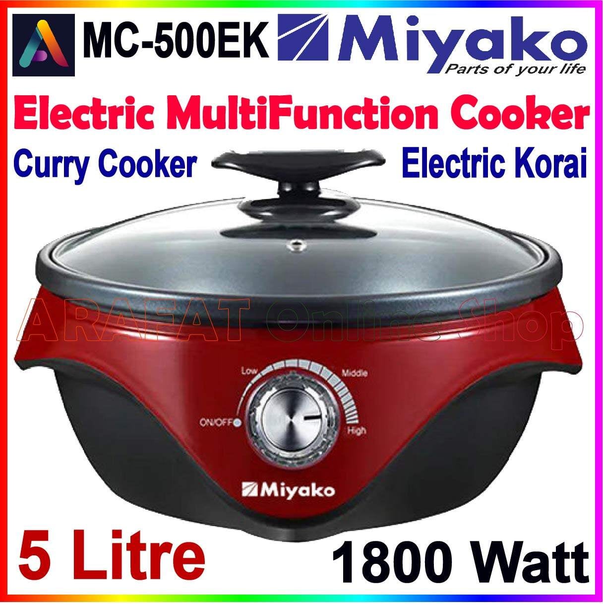 Picture of Miyako Electric Curry Cooker | Miyako Electric Korai | Miyako Electric Multifunction Cooker | MC-500 EK (5 Ltr) | 1800 Watt - Red