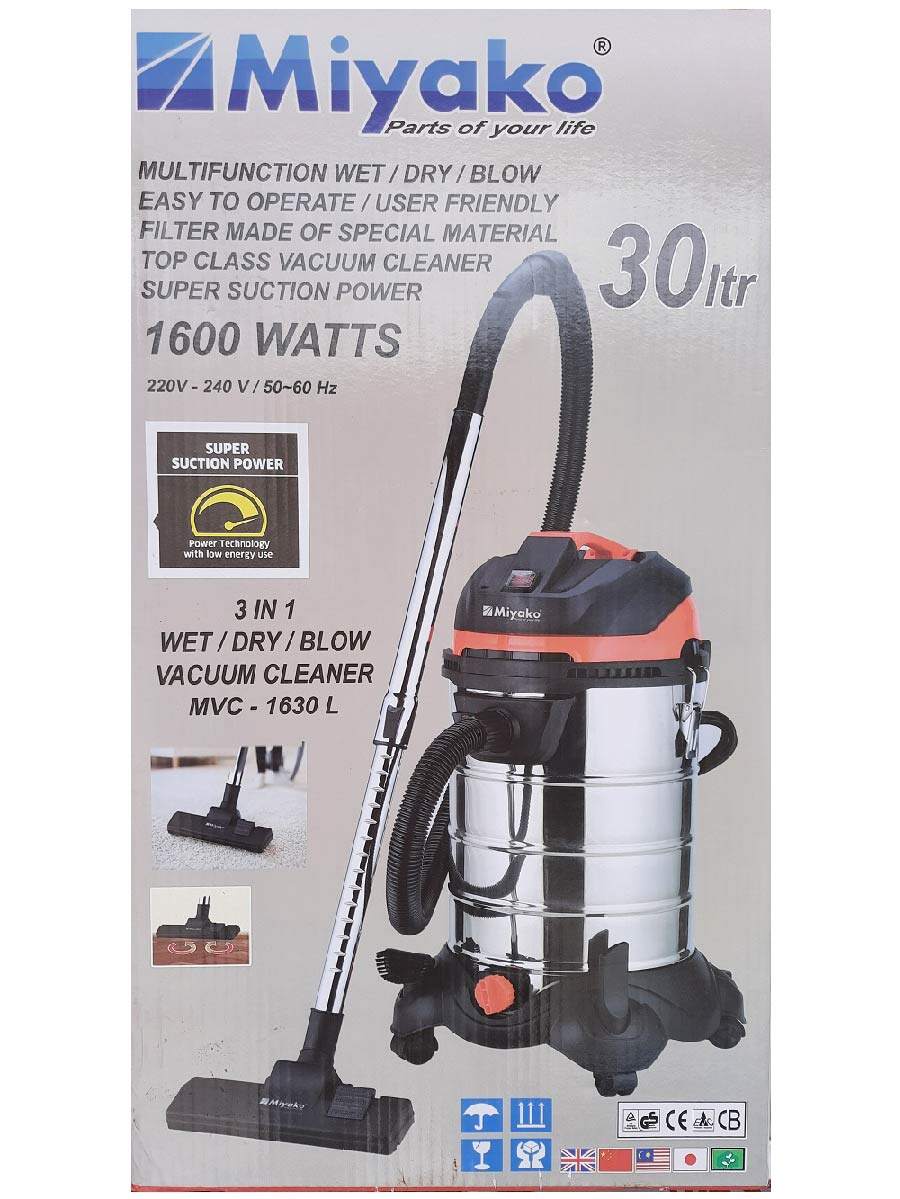 Picture of Miyako 1600 Watts Motor Power 3 in1 Combo Stainless Steel Body Vacuum Cleaner MVC-1630L (Wet/Dry/Blow)
