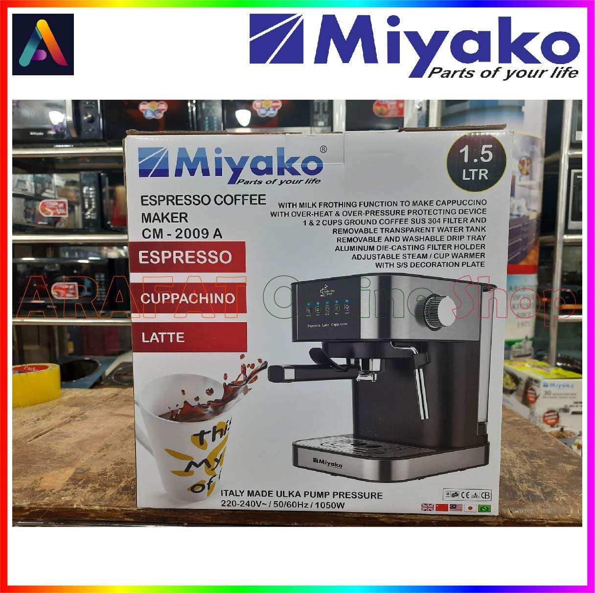 Picture of Miyako Electric Espresso Coffee Machine | Miyako Electric Espresso Coffee Maker | Model : CM-2009A - Black & Silver