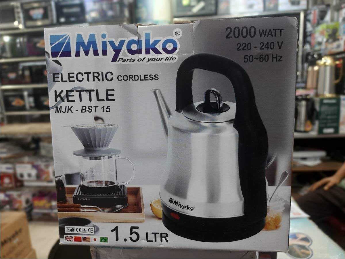 Picture of Miyako Electric Automatic Kettle | 1.5 Liter | MJK-BST15 | 2000 Watt | Auto On/Off After Boiling Water - Black & Silver
