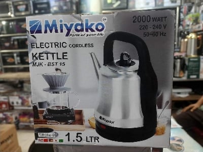 Picture of Miyako Electric Automatic Kettle | 1.5 Liter | MJK-BST15 | 2000 Watt | Auto On/Off After Boiling Water - Black & Silver