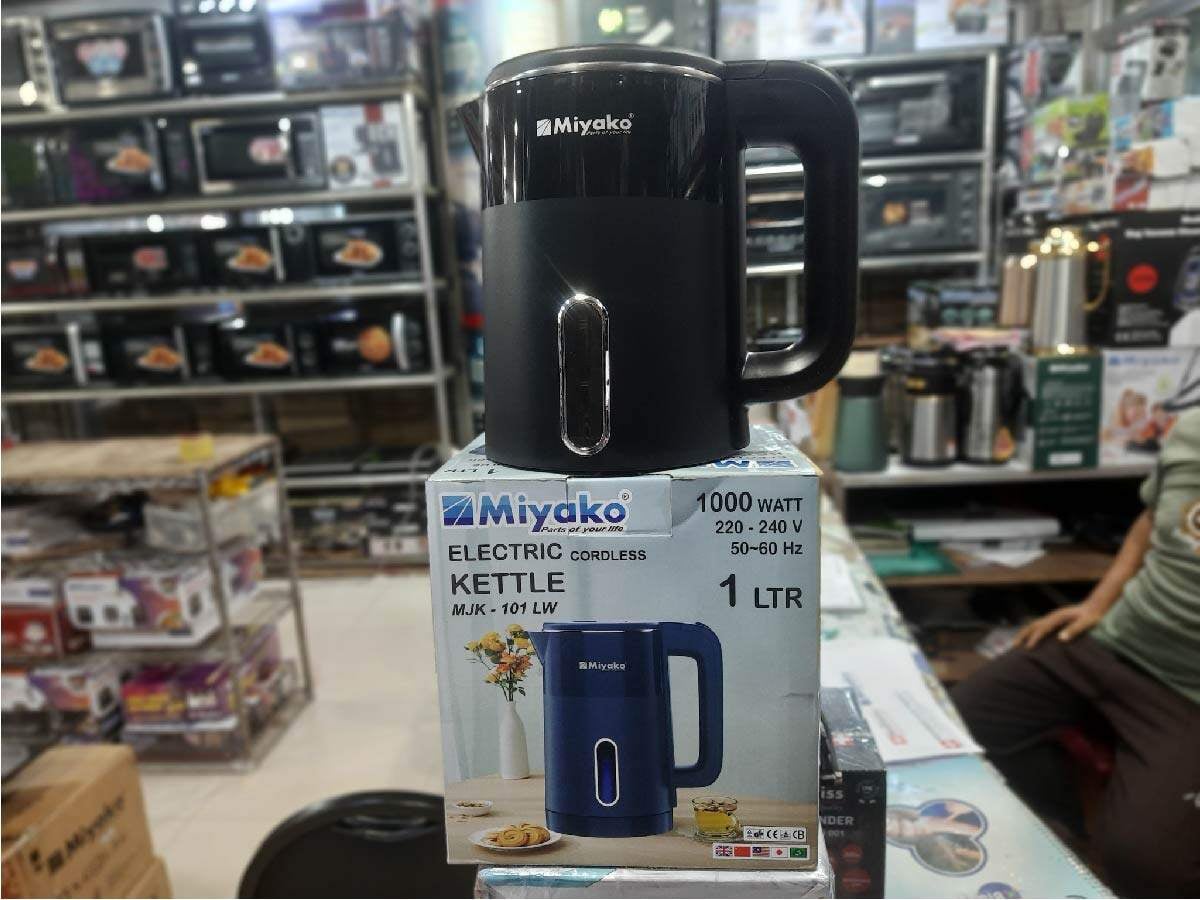 Picture of Miyako Electric Automatic Kettle | 1.0 Liter | MJK-101LW | 1000 Watt | Auto On/Off After Boiling Water - Black & Silver