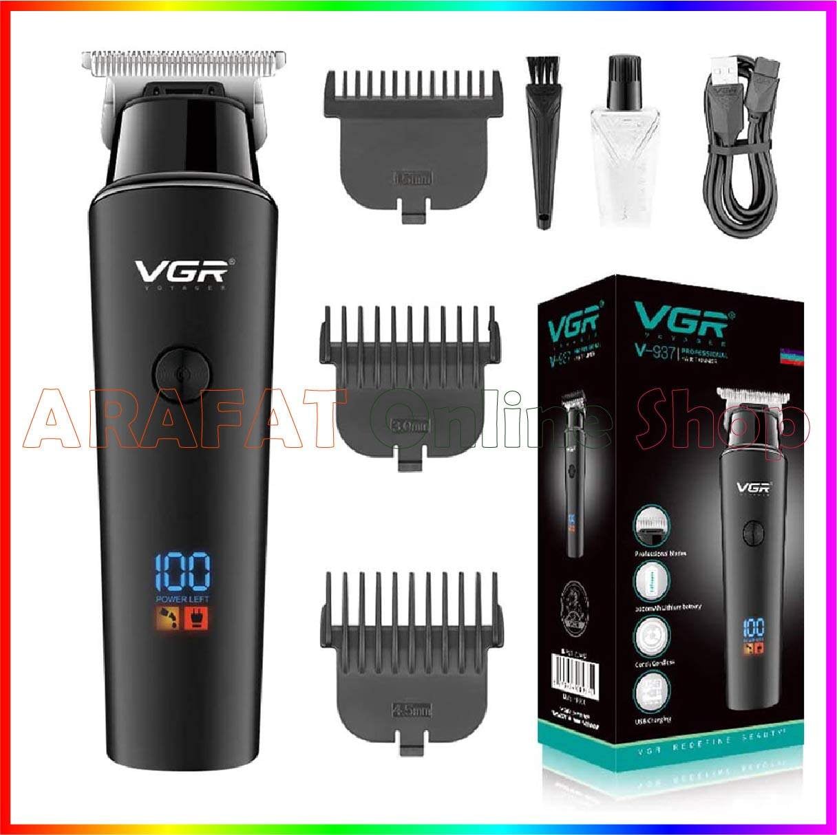 Picture of VGR V-937 Cord and Cordless Multifunction Trimmer and Hair Clipper with Metal Body Type C Fast Charing and Digital display - Black