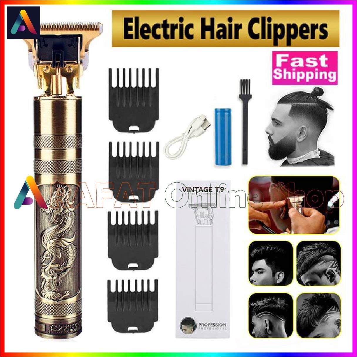 Picture of Vintage T9 Electric Hair Cutting Machine Rechargeable T9 Hair Clipper - Golden