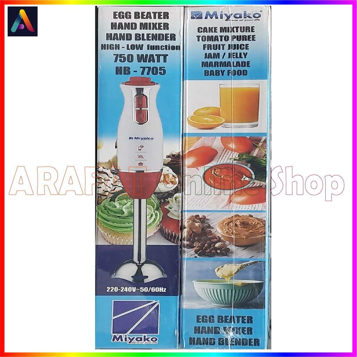 Picture of Miyako Steel Body Electric Hand Blender/Hand Mixer 750 Watt  HB-7705  High & Low Function - Red & White