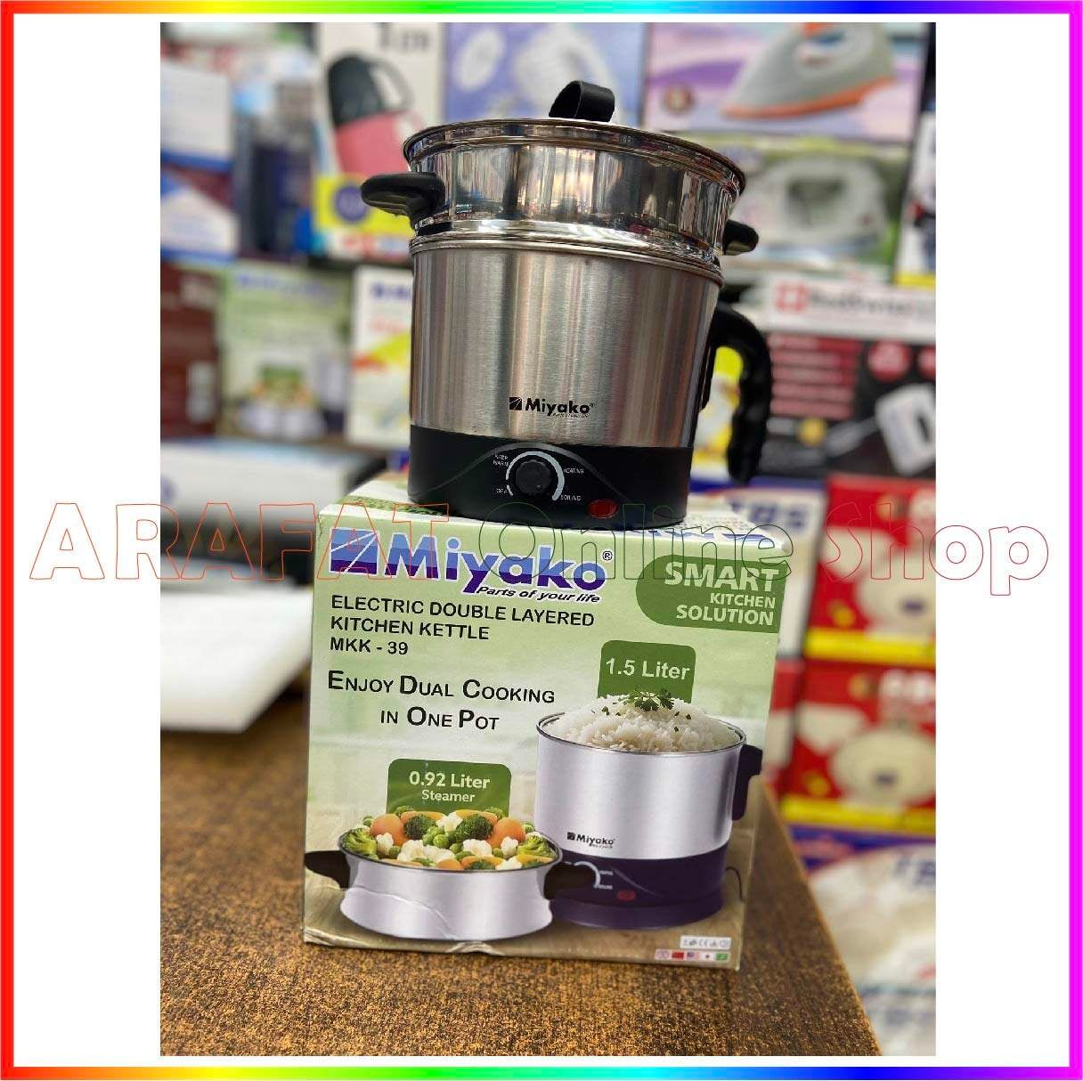 Picture of Miyako dual cooking pot/ double layered kitchen kettle/ Multifunctional Non-stick Mini Rice Cooker 1.5 Liter | MKK-39 - Black & Silver