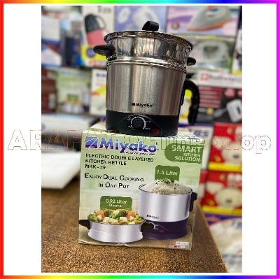 Picture of Miyako dual cooking pot/ double layered kitchen kettle/ Multifunctional Non-stick Mini Rice Cooker 1.5 Liter | MKK-39 - Black & Silver