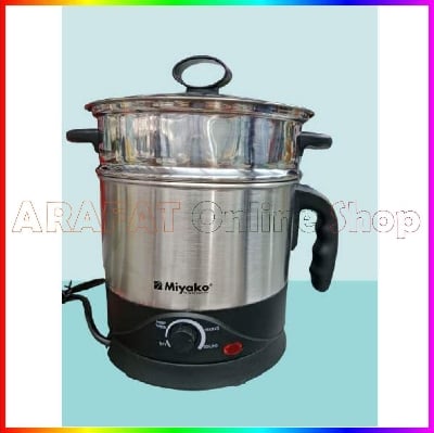 Picture of Miyako dual cooking pot/ double layered kitchen kettle/ Multifunctional Non-stick Mini Rice Cooker 1.5 Liter | MKK-39 - Black & Silver