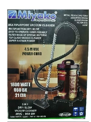Picture of Miyako Vacuum Cleaner, 3 in 1 (Wet/Dry/Blower), MVC-950 BK, 1800 Watt, 21 Liter Dust Capacity - Brown