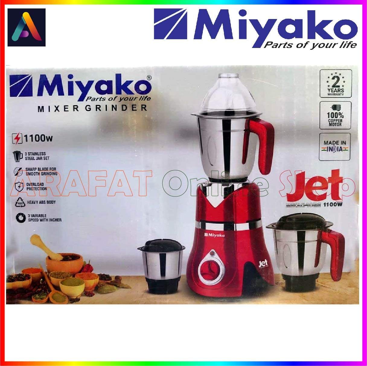 Picture of Miyako 3 in 1 Blender & Mixer Grinder JET 1.5 HP | 1100 Watt | Made in India