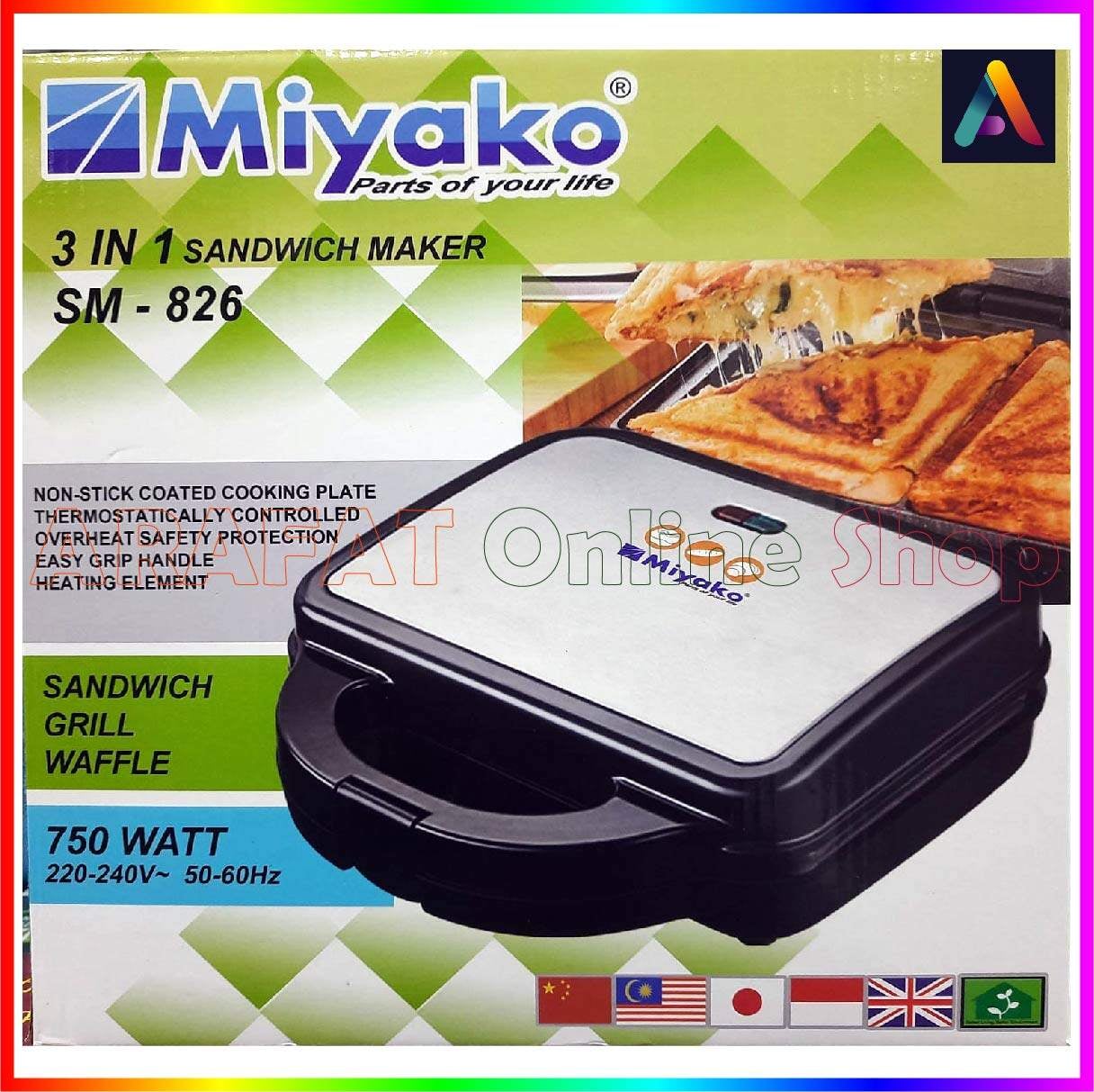 Picture of Miyako 3 In 1 Sandwich, Grill & Waffle | Sandwich Maker with Sandwich Plate, Grill Plate & Waffle Plate SM-826 - Black