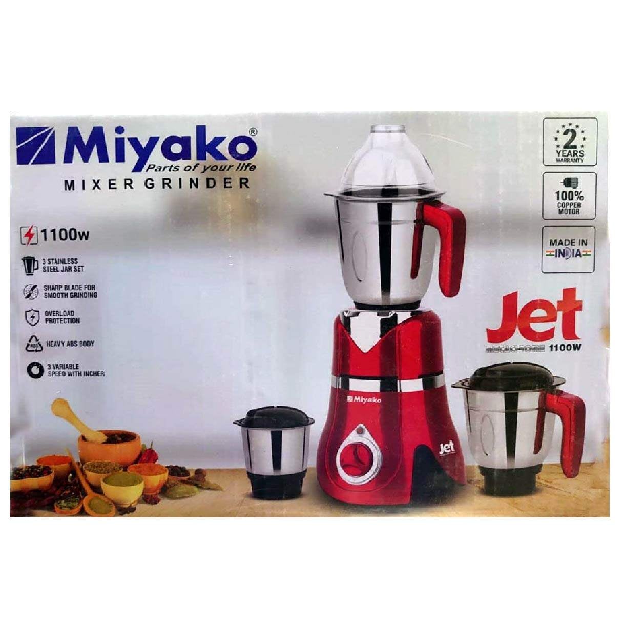 Picture of Miyako 3 in 1 Blender & Mixer Grinder | JET/TURBO | 1100 Watt | Made in India