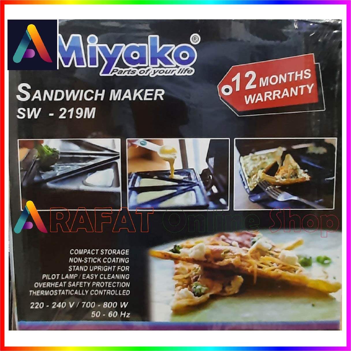 Picture of Miyako Electric Sandwich Maker | Model : SW-219M / Miyako Sandwich Maker - Black & Silver