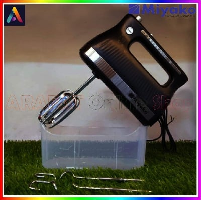 Picture of Miyako Egg Beater & Hand Mixer with Dough Hooks in a Storage Case | 5 Speed Setting | Model : HM-6669CX | Colour : Black & Silver - Black & Silver