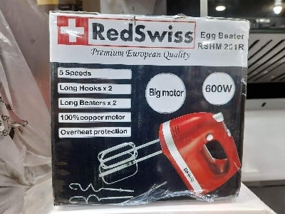 Picture of Redswiss Electric Egg Beater and Hand Mixer | Model : RSHM-201R | Colur : Red & Silver | 600 Watt - Red