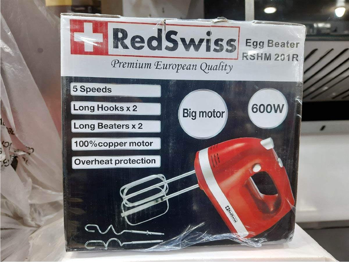 Picture of Redswiss Electric Egg Beater and Hand Mixer | Model : RSHM-201R | Colur : Red & Silver | 600 Watt - Red