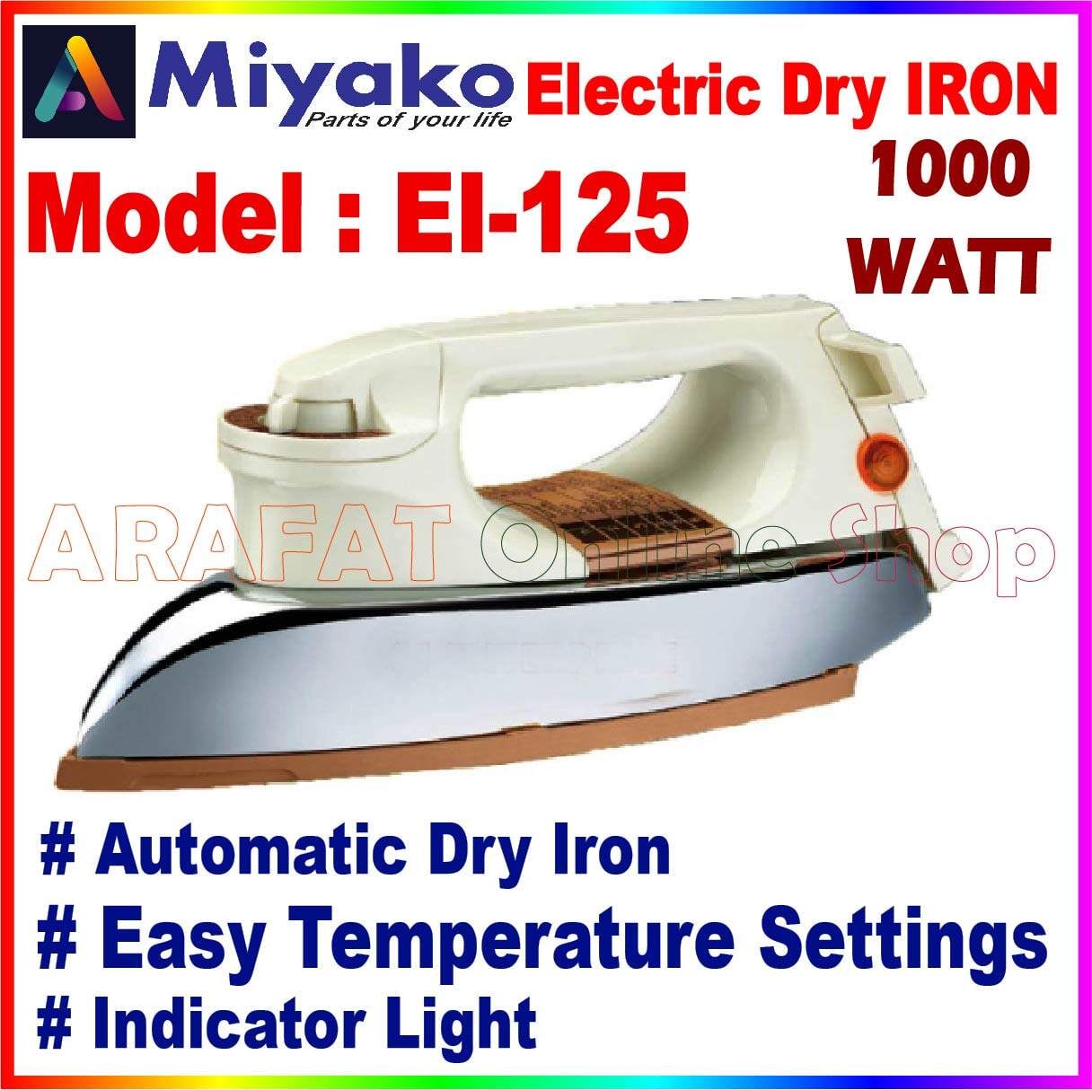 Picture of Miyako heavy weight Automatic Electric Dry iron | Capacity : 1000 Watt | Model : EI-125 - White