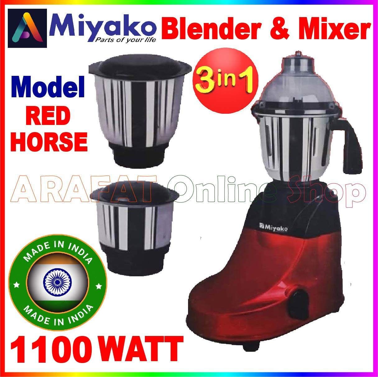 Picture of Miyako 3 IN 1 Blender & Mixer Grinder | Red Horse | 1000 Watt | Made in India