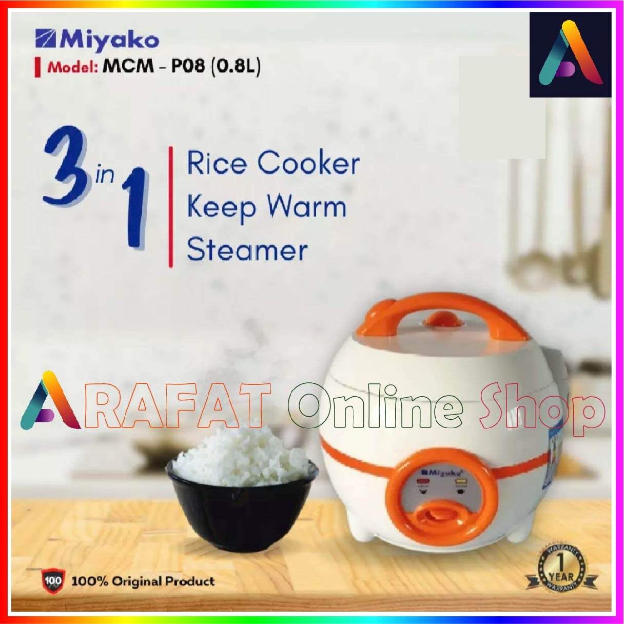Picture of Miyako Mini Rice Cooker 0.8 Ltr | MCM-P08 | Rice Cooker - Black & Red