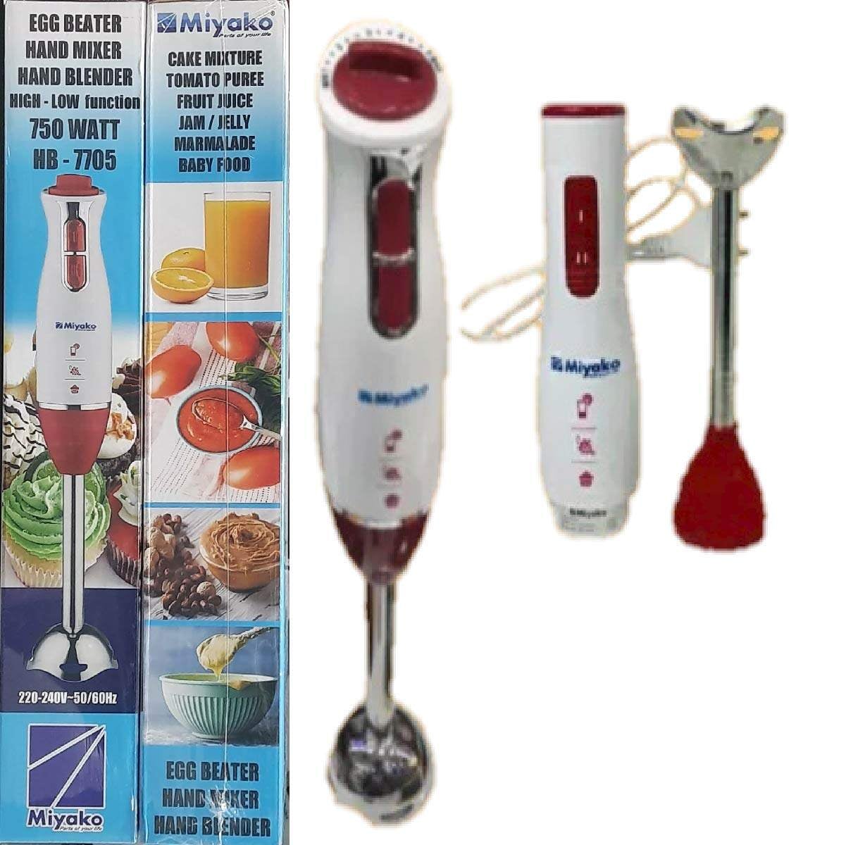 Picture of Miyako Steel Body Electric Hand Blender/Hand Mixer | 850 Watt | HB-7705 High & Low Function - Red & Silver